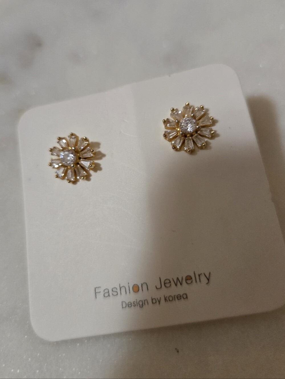 925 Sterling Silver Gold Floral Crystal Stud Earrings - Fashion Jewelry